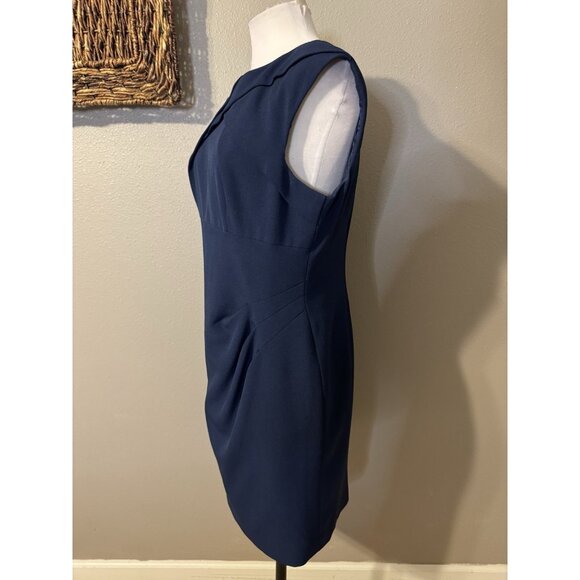 Adrianna Papell Dress 12 Navy Blue Stretch Sleeveless Sheath Career Church - Picture 9 of 10